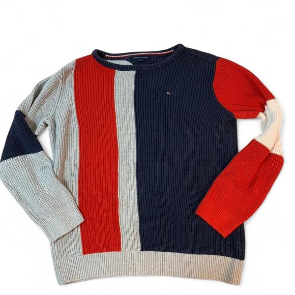 Tommy Hilfiger Multi Color Red and Navy Blue Knit Sweatshirt Size XL - Picture 1 of 6